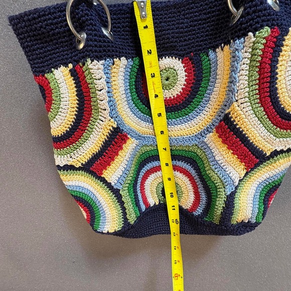 Crochet Shoulder Bag The Sak Granny Dots Rainbow Coastal Nautical Travel - Picture 8 of 9